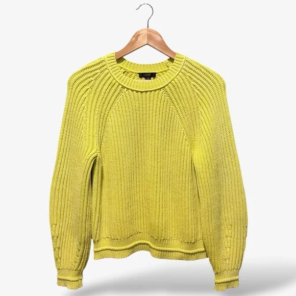 J. Crew Chunky Knit Sweater Crewneck Chartreuse Yellow Green Size M {AK184} - Picture 1 of 8